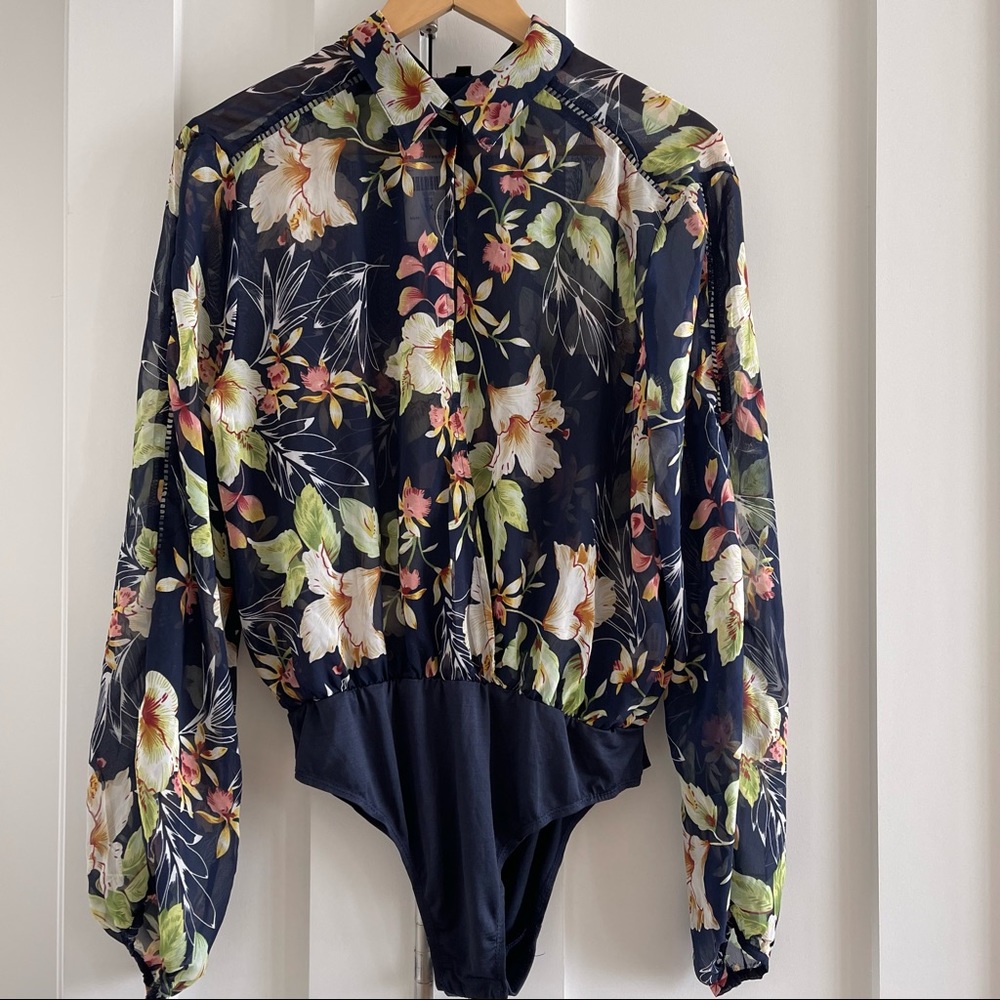 Sheer floral blouse bodysuit